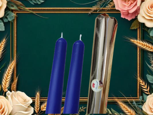 Deep Blue Beeswax Taper Candles: USA Dinner Candles, Set of 2