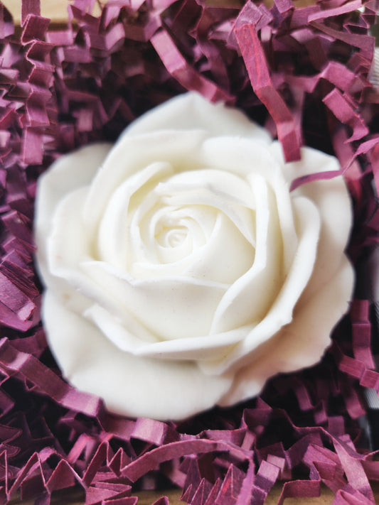 A 40-piece set of white rose flower soaps for wedding and bridal shower favors.