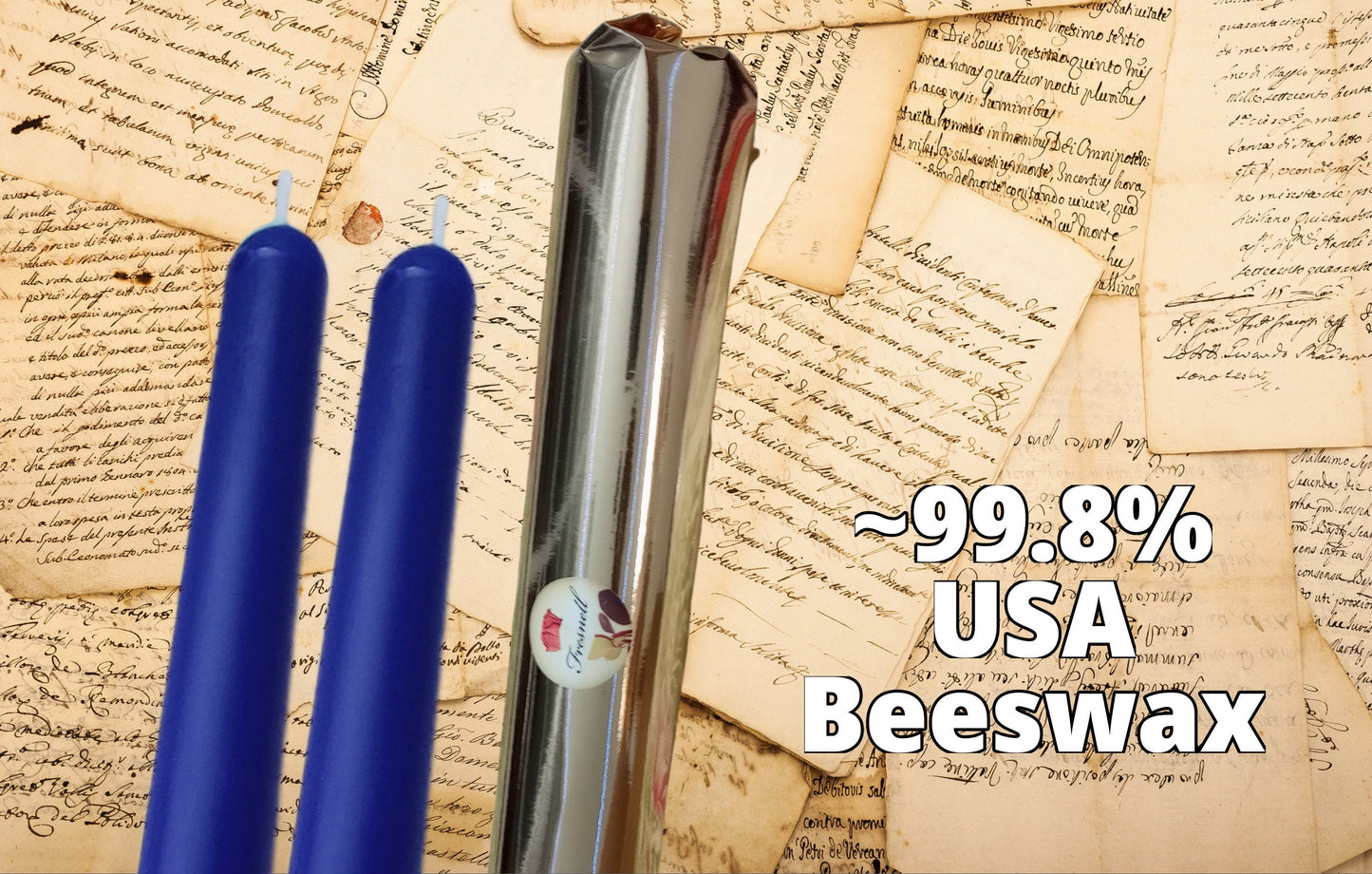 Deep Blue Beeswax Taper Candles: USA Dinner Candles, Set of 2