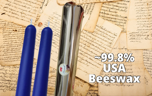 Deep Blue Beeswax Taper Candles: USA Dinner Candles, Set of 2